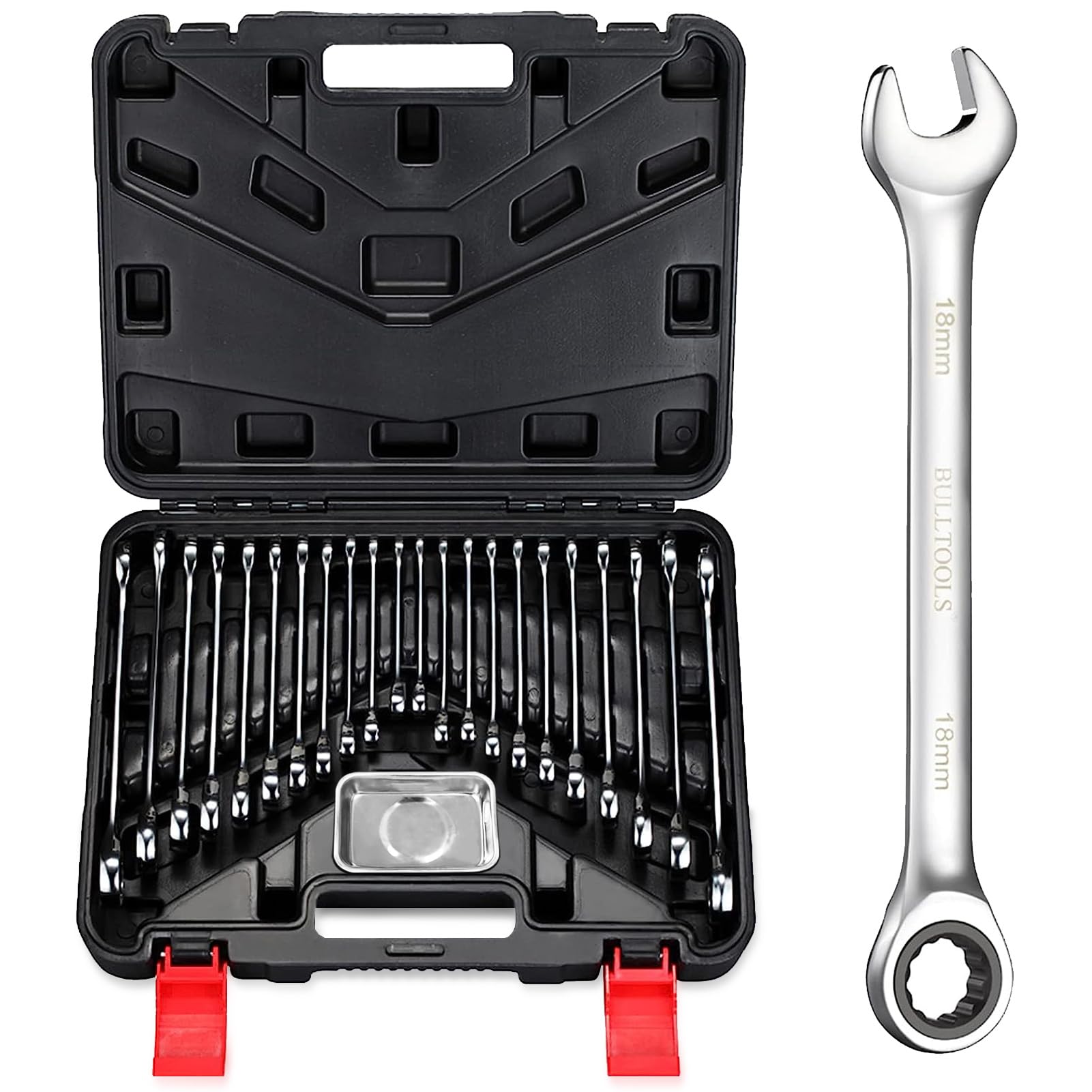 BULLTOOLS 23-Piece Ratchet Wrenches Chrome Vanadium Steel Ratcheting Wrench Set with Metric and SAE 72-Tooth Box End and Open End Standard Wrench Set with Organizer Box