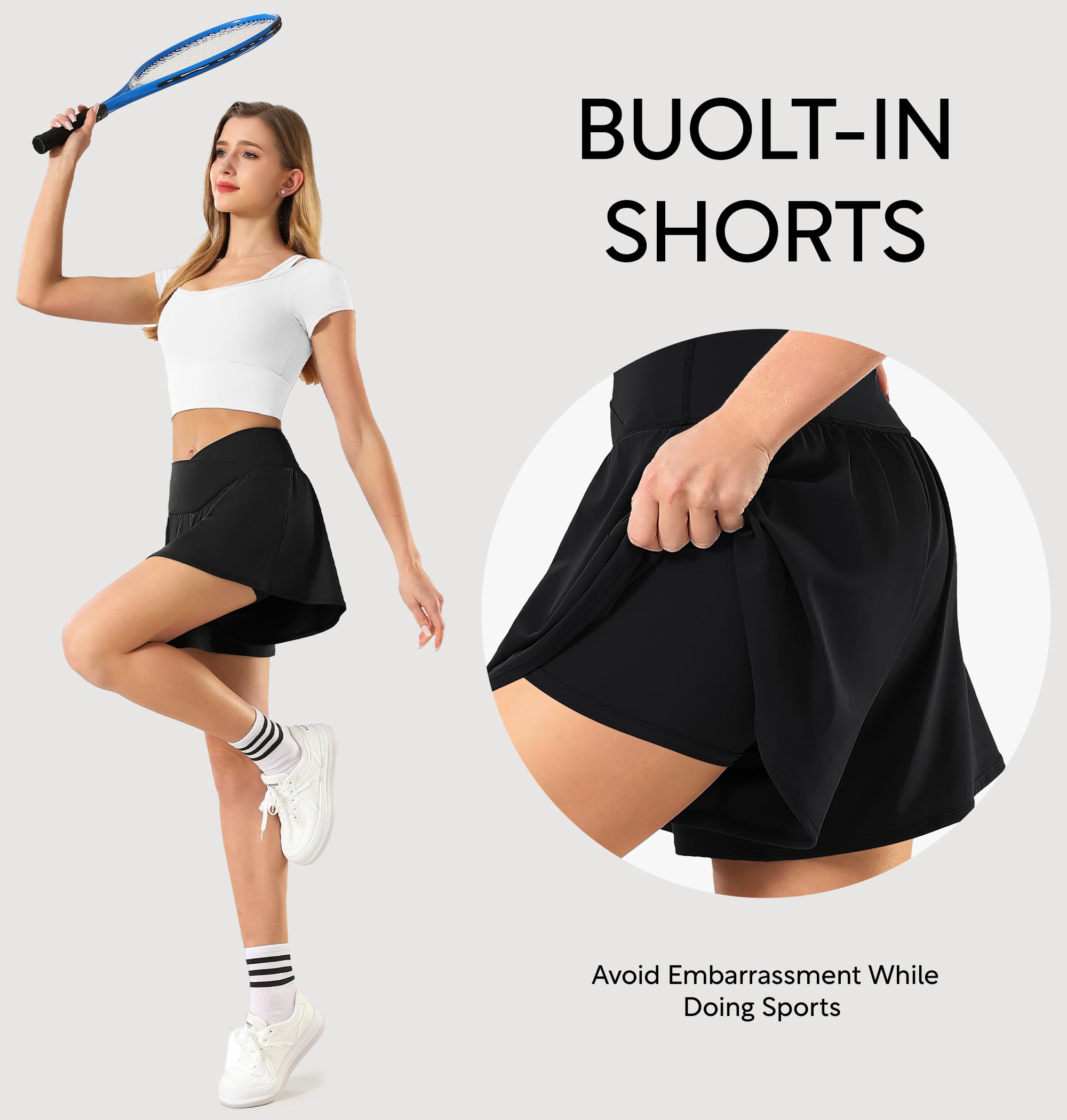 Maxbee Falda de tenis para mujer con bolsillos cruzados de cintura alta, pantalones cortos de golf para correr y entrenar