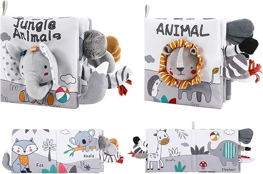 2 Pack Lion Elephant High Contrast Sensory Baby Books Set