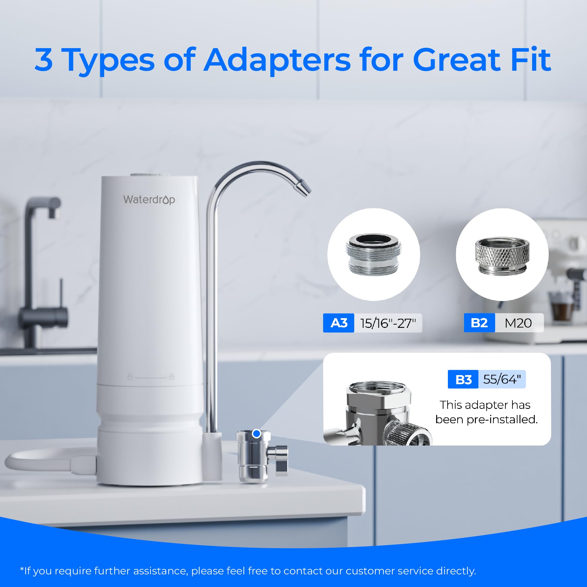 Waterdrop WD-CTF-05 Countertop Wasserfilter, 4000 Gallonen Wasserhahn Wasserfilter mit Filter Life Reminder, Reduziert Schwermetalle, Schlechten Geruch und 99% Chlor (1 Filter Enthalten)