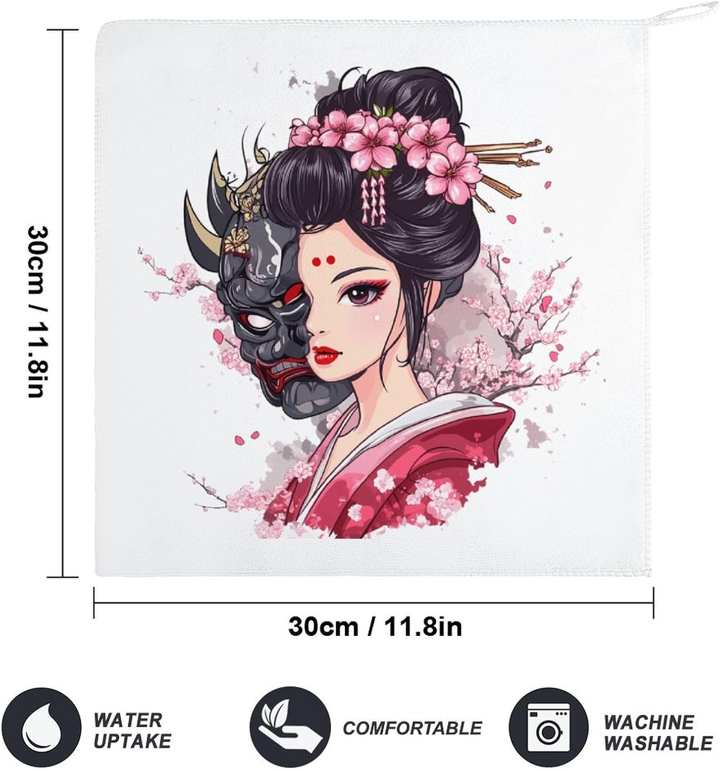 Japanese Geisha Ghost Mask Printed Towel Hand Towels Decorative Towel for Bathroom Kitchen Shower Gym 4PCS