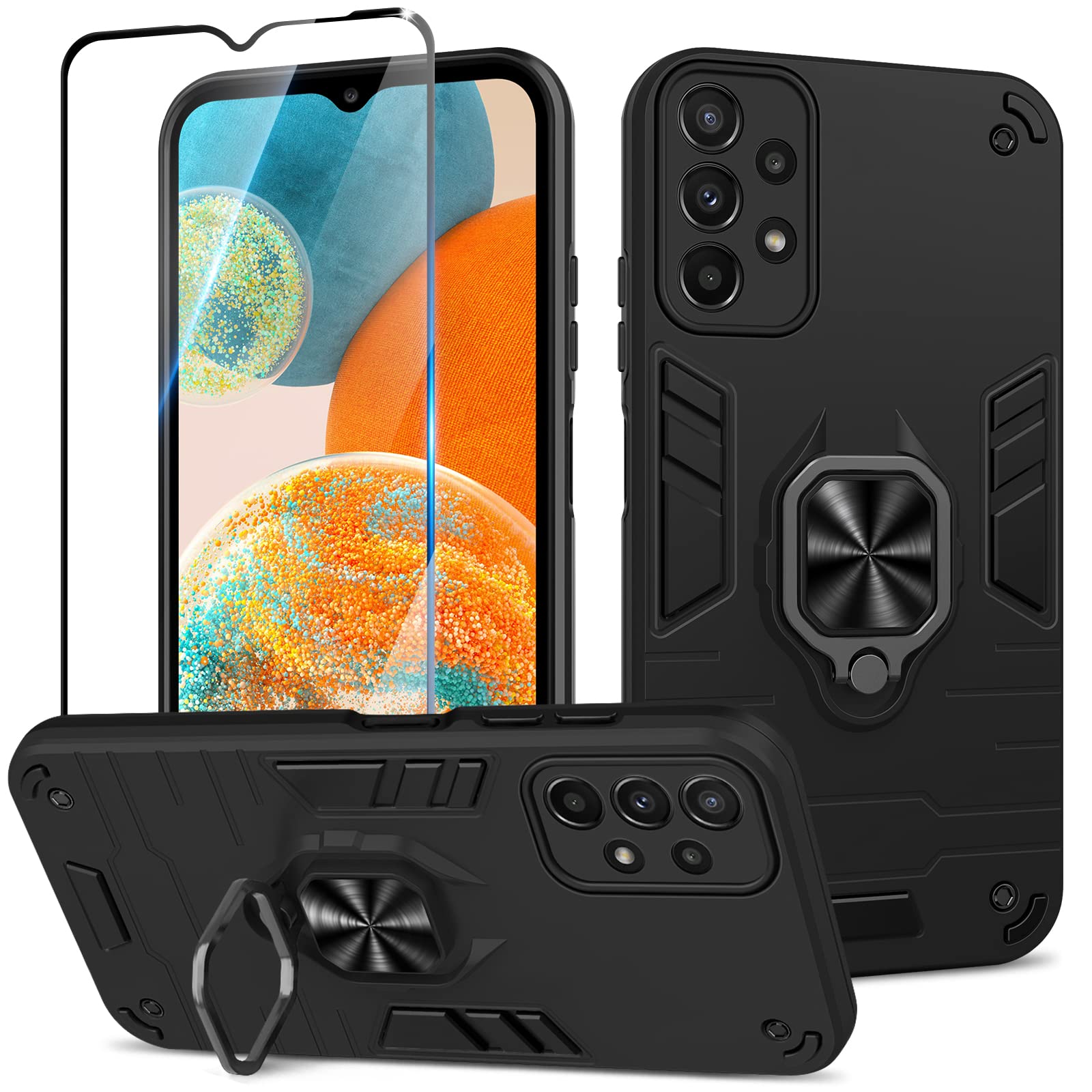 Funda para Samsung Galaxy A13 4G con Cristal Templado Protector Pantalla, Carcasa Antigolpes con Soporte anular metálico, Case Protectora de Grado Militar, Negro — view 110