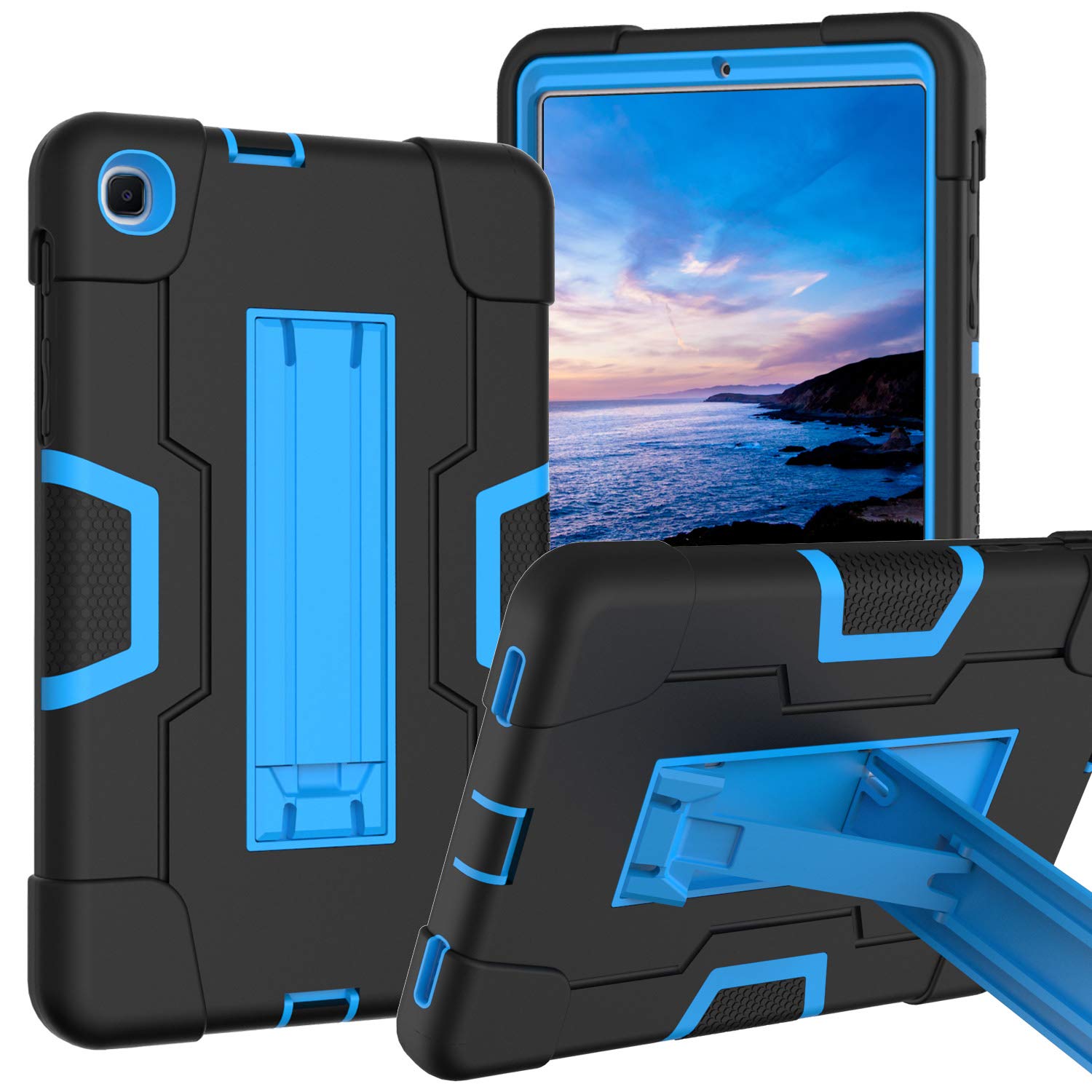 Meifei Samsung Galaxy Tab A 8.4 2020 Case, Heavy Duty Hard PC Soft Silicone Shockproof Kickstand Rugged High Impact Protective Case for Galaxy Tab A 8.4 Inch 2020 SM-T307 (Black+Blue)