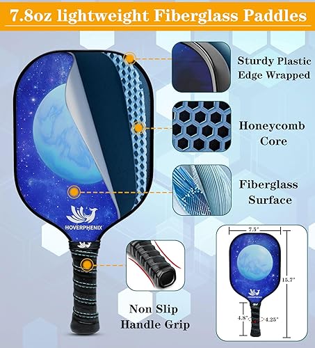 Miniatura 6 de Hoverphenix Pickleball Net for Driveway, 22 FT Regulation Size Pickleball Set with Net and Fiberglass Paddles Set of 4, Outdoor Pickleballs and