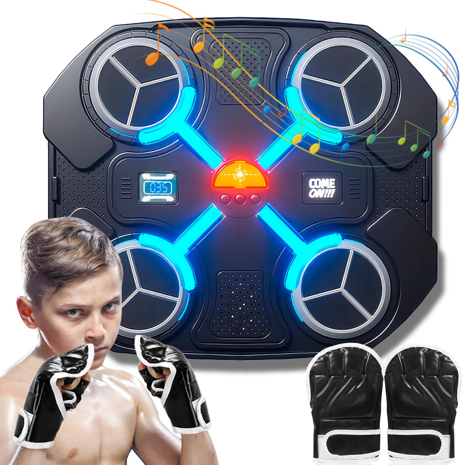 ALLOMN Macchina da boxe musicale intelligente, con 3 modalità di velocità e modalità di conteggio, da parete, con guantoni da boxe, per bambini, adulti, appassionati di bersaglio