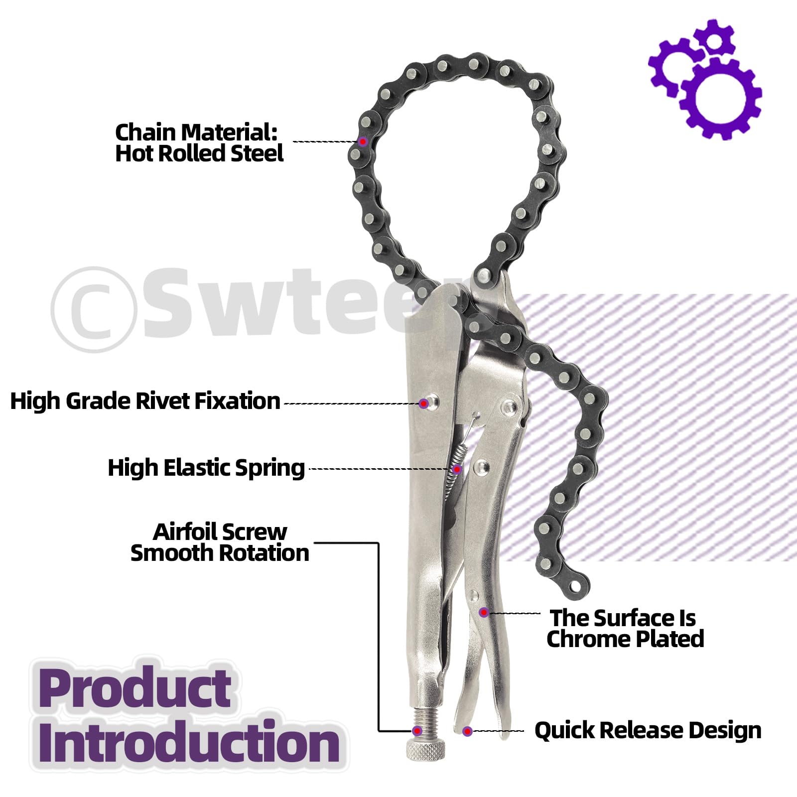 Swpeet 2Pcs 9 pulgadas de acero de aleación para uso pesado Pinzas de la cadena de bloqueo con cadena de 20", herramienta de filtro de aceite reversible Accesorios de tuberías Herramientas Llave