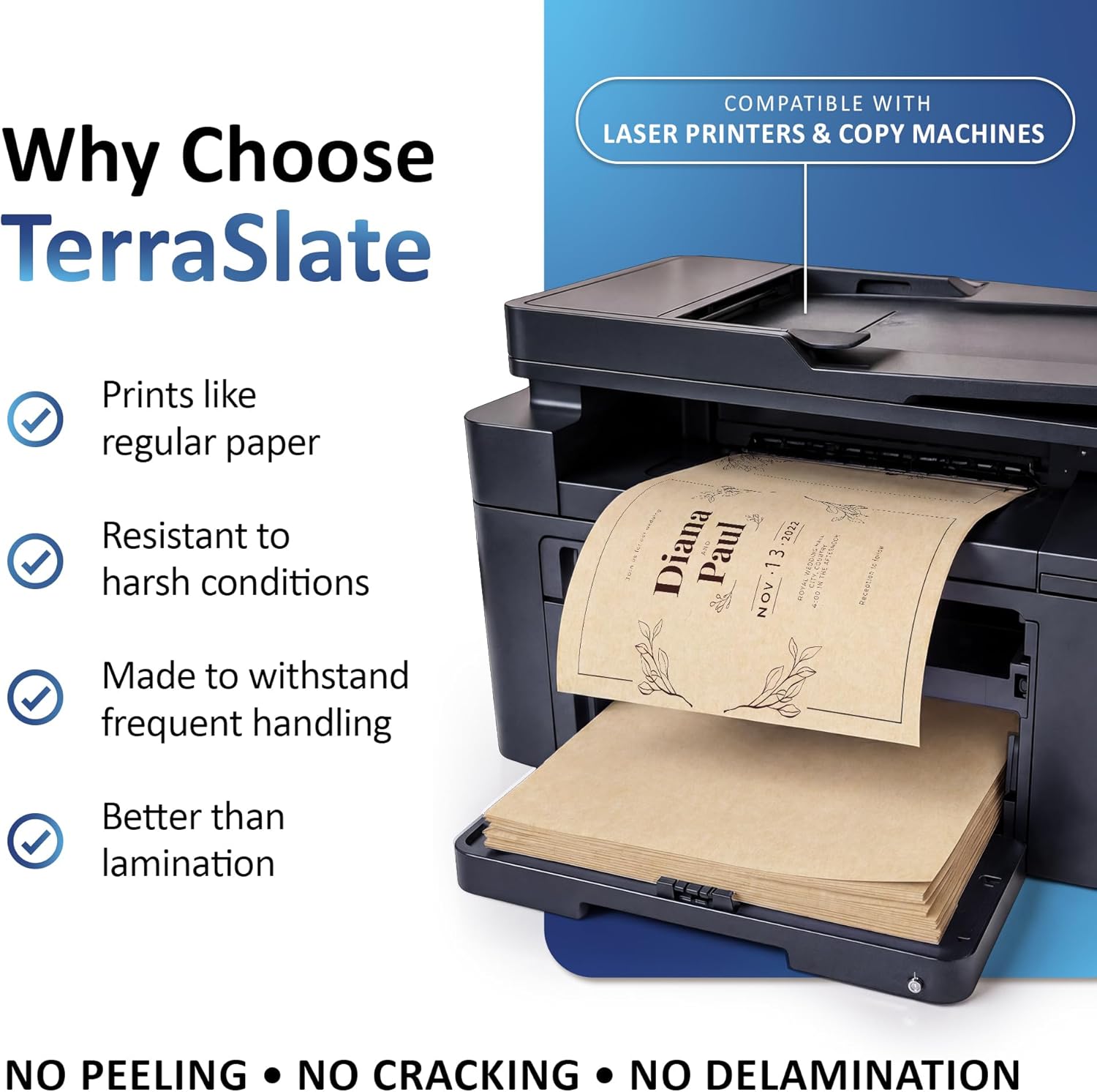 TerraSlate Waterproof, Rip-Proof Colored Paper, Kraft Paper, 25 Sheets, 5 Mil (24lb Bond), 8.5" x 11", Laser Printer and Copy Machine Compatible