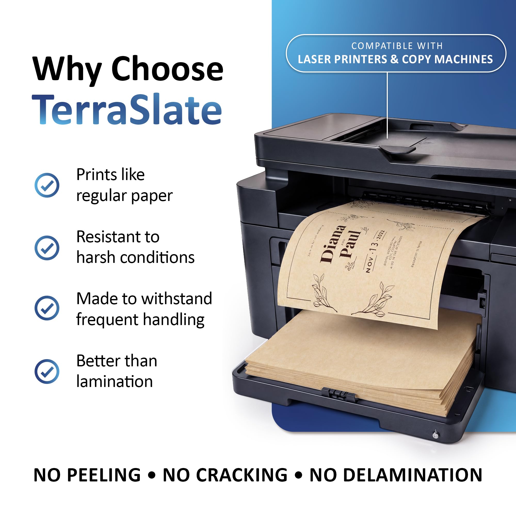 TerraSlate Papel | Papel kraft | Papel impermeable de 8.5 x 11 pulgadas | Papel de impresora láser, máquina de copiado y prensa digital, compatible con 25 hojas (8 mil TerraSlate (cubierta de 80