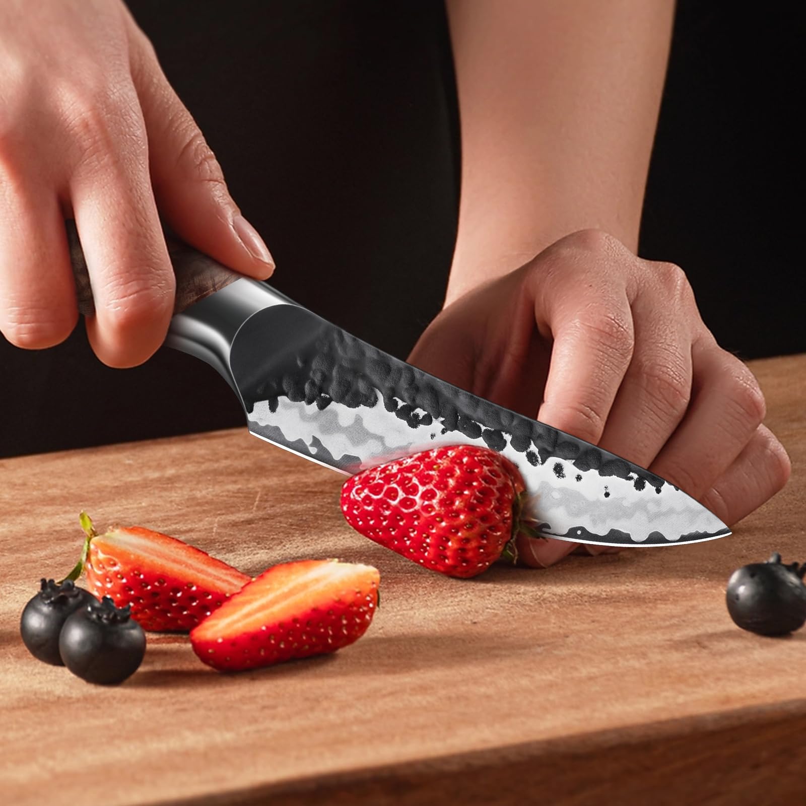 SHAN ZU 9 cm Gemüsemesser, Handgeschmiedetes Japanisches Obstmesser 7 Schichten Hochwertigem Carbon Stahl Extra Scharfe Schälmesser mit Ahornholzgriff | 7 Lagen Carbonstahl & 10Cr15MoV-Stahlkern, scharfer Klinge, Ahornholz-Griff & Geschenkbox