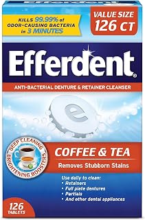 Efferdent Anti-Bacterial Denture Cleanser Tablets Coffee & Tea | 126 Count | Removes Stubborn Stains