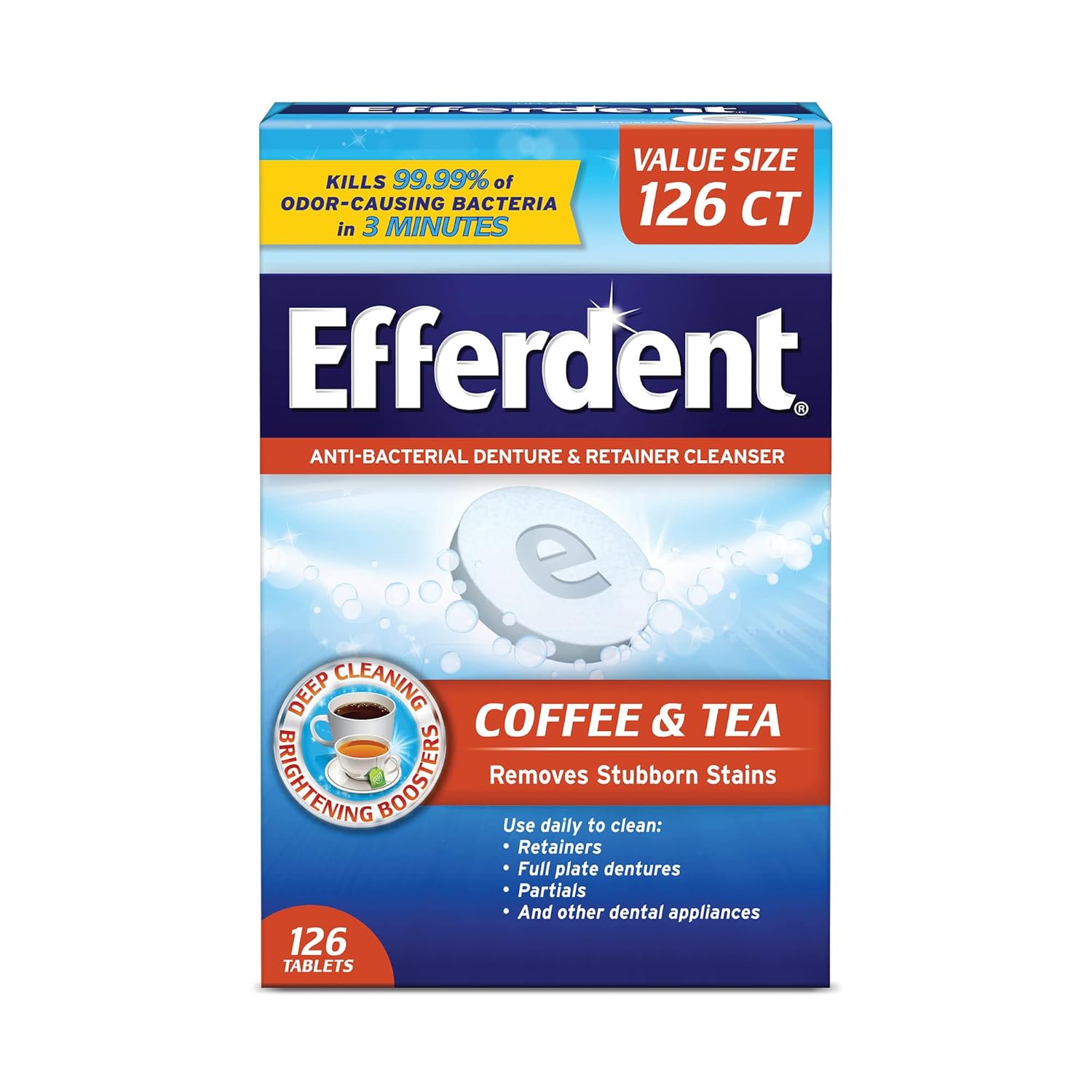 Efferdent Retainer & Denture Cleaner Tablets, Coffee & Tea, 126 Count : Everything Else