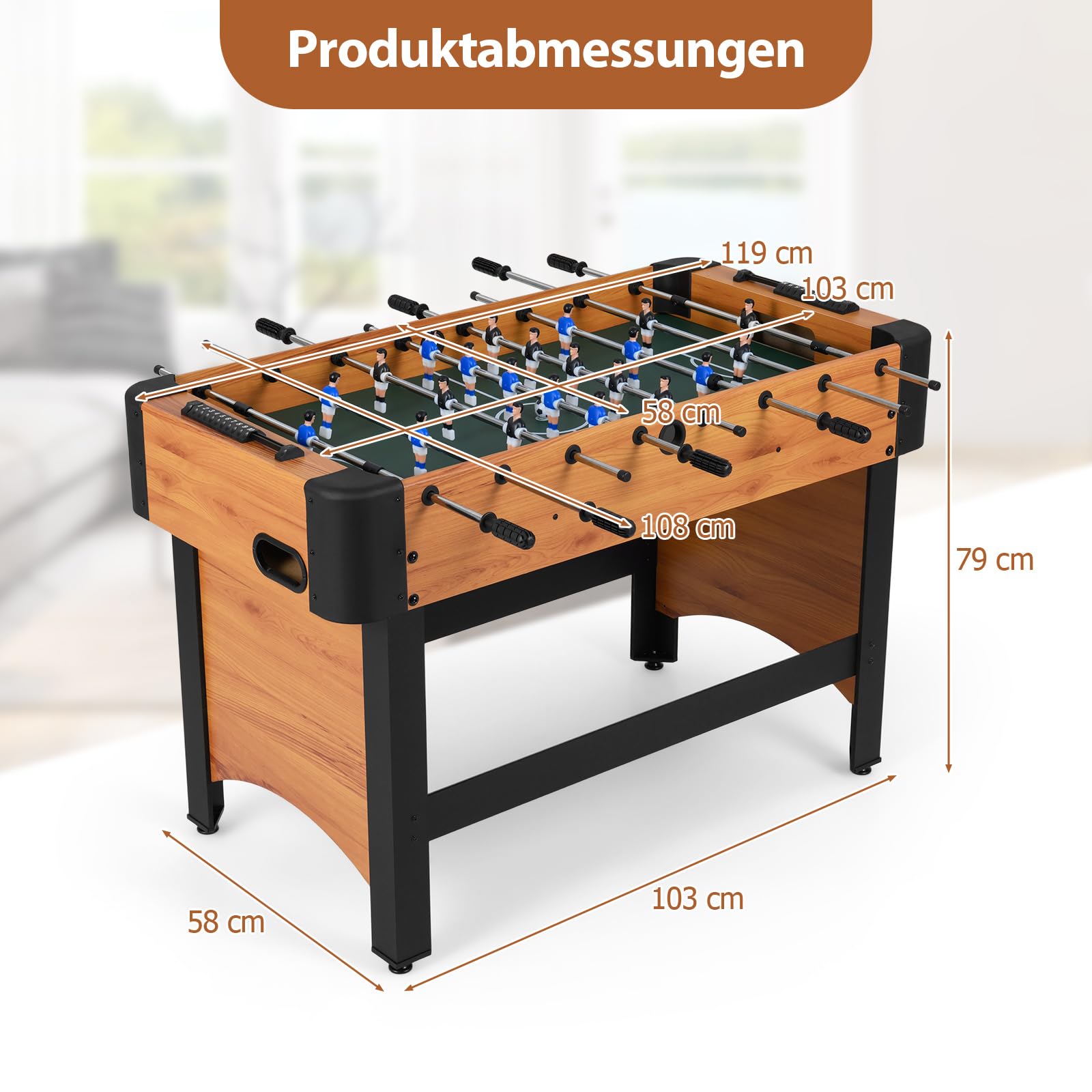 COSTWAY Tischkicker Kinder, Kickertisch mit 22 Spielern & 2 Bällen, Profi Tischfussball Komplett Set aus Holz, Fußballtisch für Kinder & Erwachsene, 119 x 108 x 79 cm