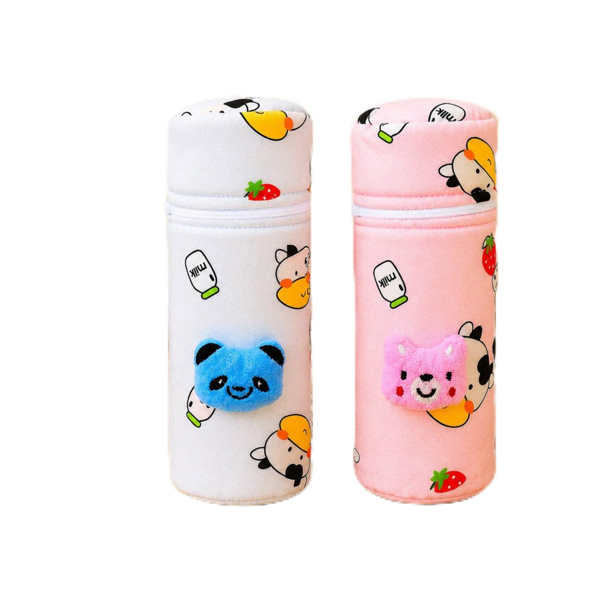THE LITTLE LOOKERS Soft Plush Stretchable Baby Feeding Bottle Cover with Easy to Hold Strap (Zip Closure 330ml/11oz, Pink & Blue)-image-38