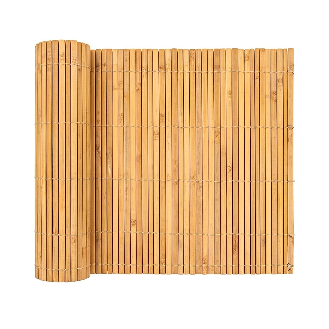 KKTECH Natural Bamboo Slat Fence Screening Roll, Garden Privacy Screen for Balcony, Patio and Existing Fencing, Outdoor Wind and Sun Cover (H: 1.2M x L: 3M)