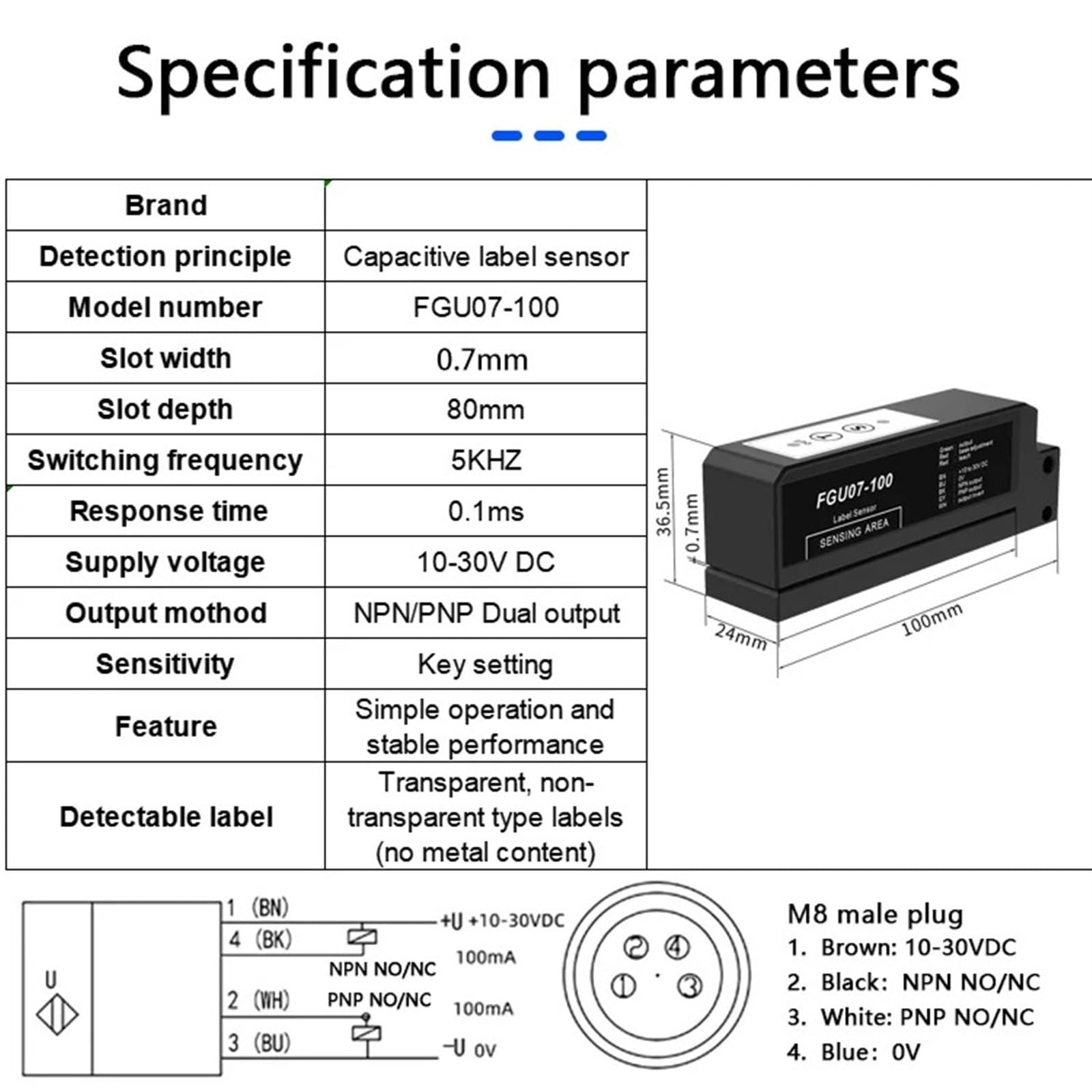 AJDFVHJF Optical Label Sensor FGU07-100 Transparent Label Labeling Machine Special Electric Eye Label Sensor