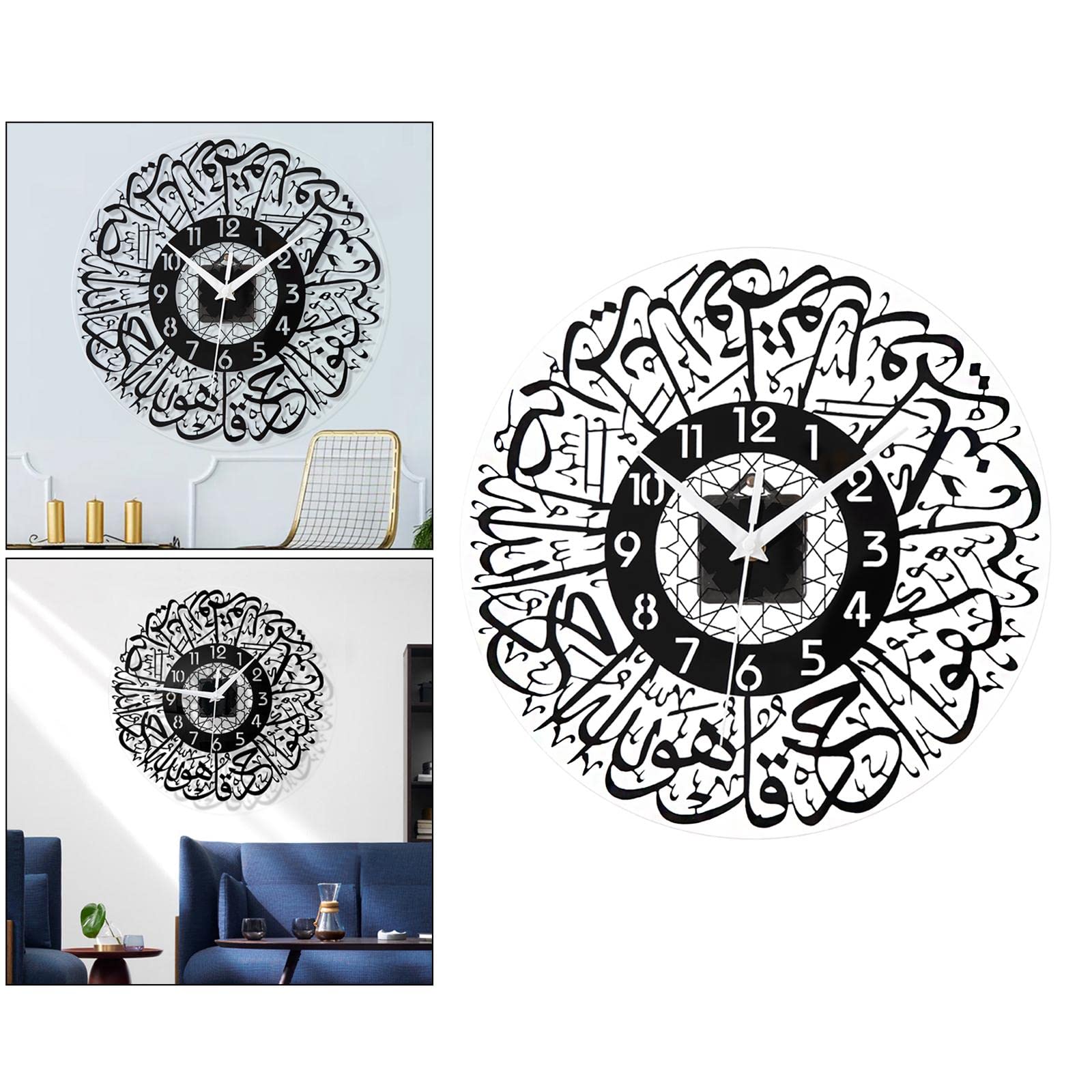 LOVIVER Orologio da Parete con Calligrafia Islamica da 12 Pollici, Orologio al Quarzo Musulmano Moderno e Minimalista Silenzioso - Nero
