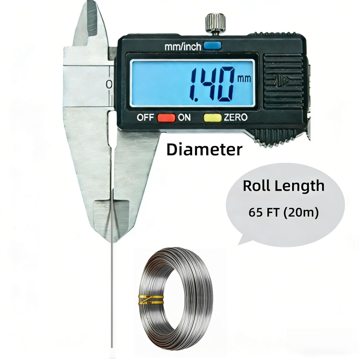 14 Gauge 304 Stainless Steel Wire 65 FT,1.6mm Thick - Rust Proof & Bendable for DIY Crafts, Garden Trellis, Plant Support, Home Repair