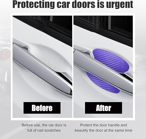 Miniatura 5 de Kewucn 4 calcomanías para manija de puerta de automóvil, películas protectoras de fibra de carbono para manija lateral de puerta de automóvil,