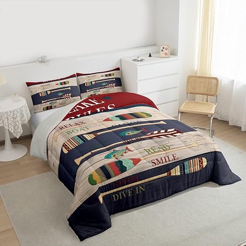 Miniatura 4 de Juego de edredón de decoración de casa de lago para dormitorio, ropa de cama de remo de lago, juego de ropa de cama de cabaña vintage con diseño