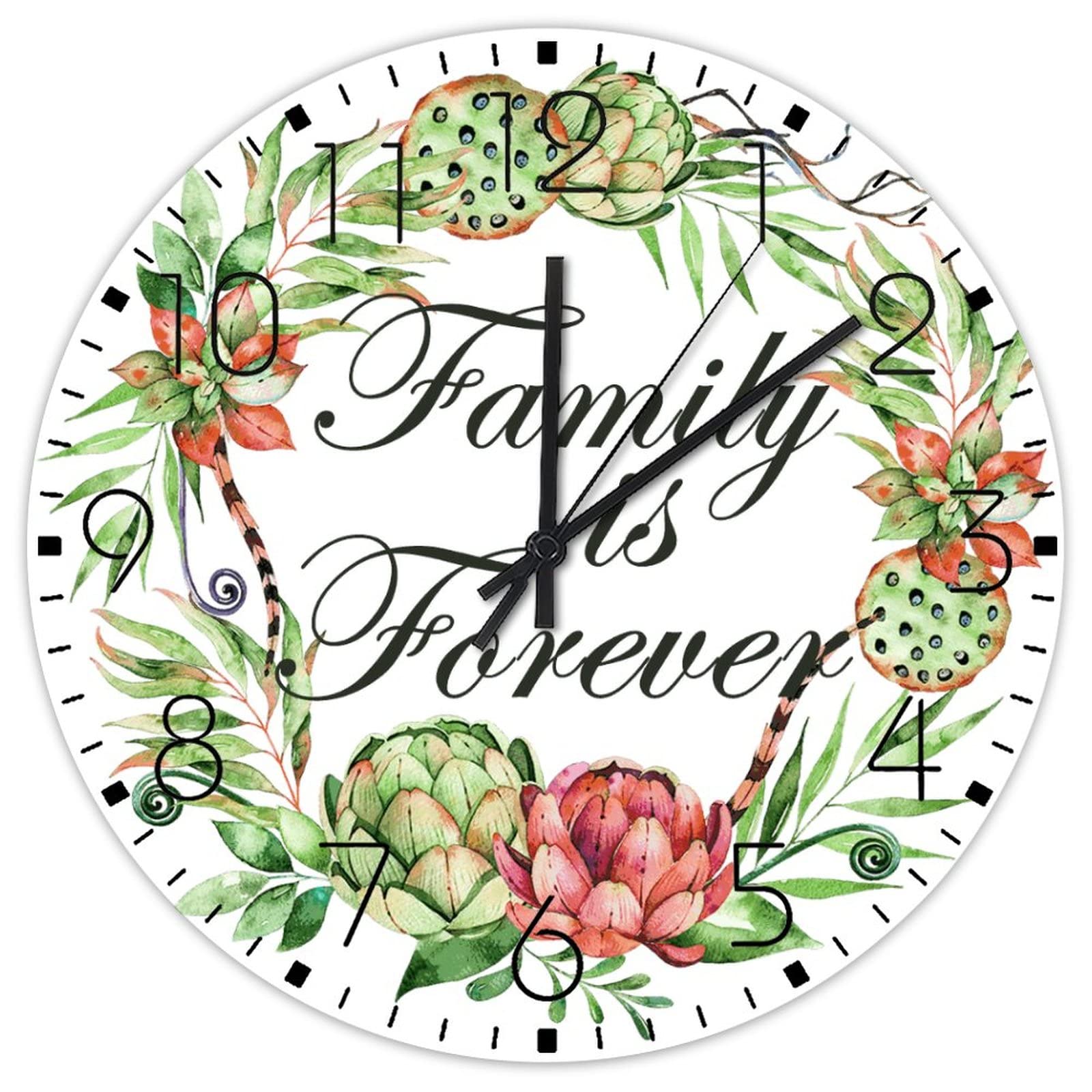 Horloges murales Family Is Forever avec belle couronne florale