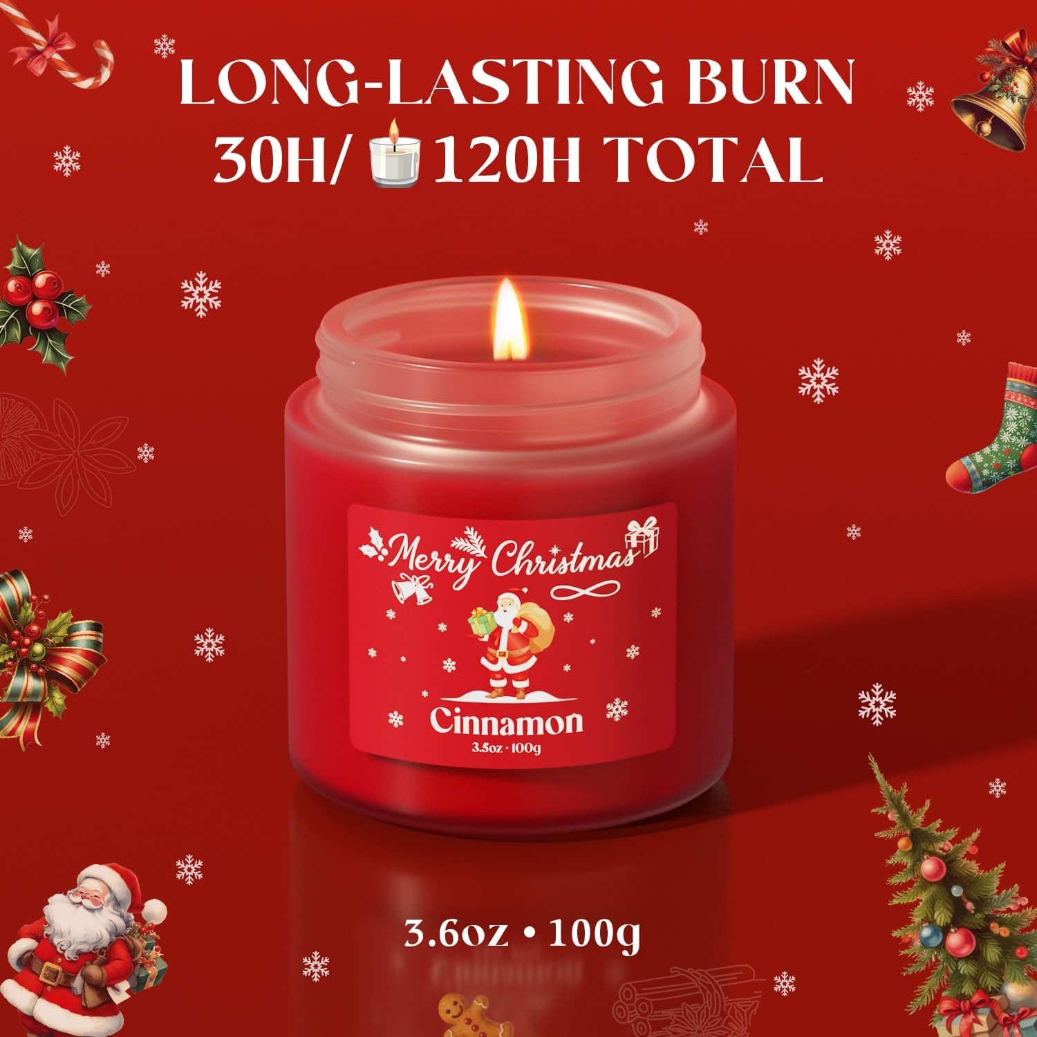 NORVENCE Christmas Candles, Scented Candle Gift Set of 4, Holiday Candles for Women and Men, Perfect Christmas Gifts for Women (Cinnamon, Pine, Vanilla, Jasmine, 14.4 oz) - Image 3