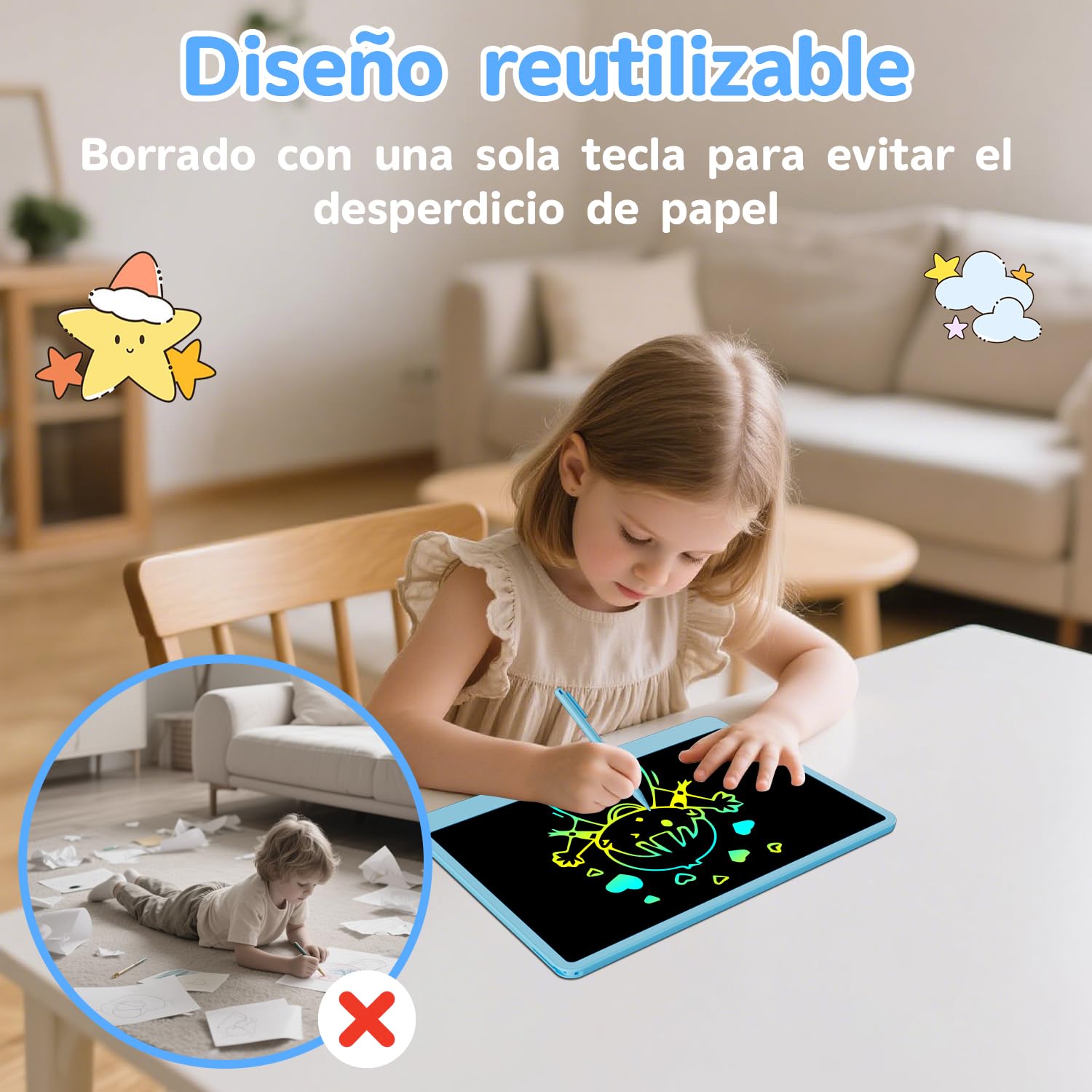 12 Pulgadas Edición Mejorada Tableta de Escritura LCD, Electight Tablero de Dibujo Electrónico Color para Niños con Borrable y Bloqueo, Reutilizable para Hogar, Escuela, Oficina (Azul) — view 6