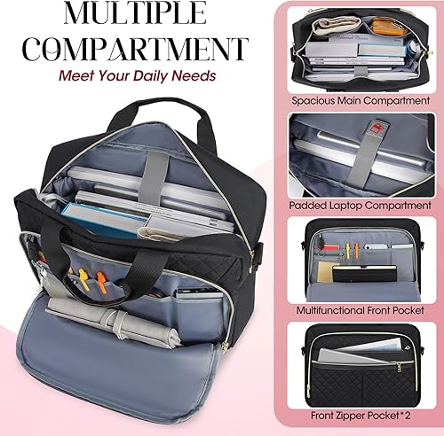 Miniatura 3 de IGOLUMON Bolsa para laptop de 15.6 pulgadas para mujeres y hombres, impermeable, bolsa de mensajero grande para laptop, oficina, trabajo, viajes,