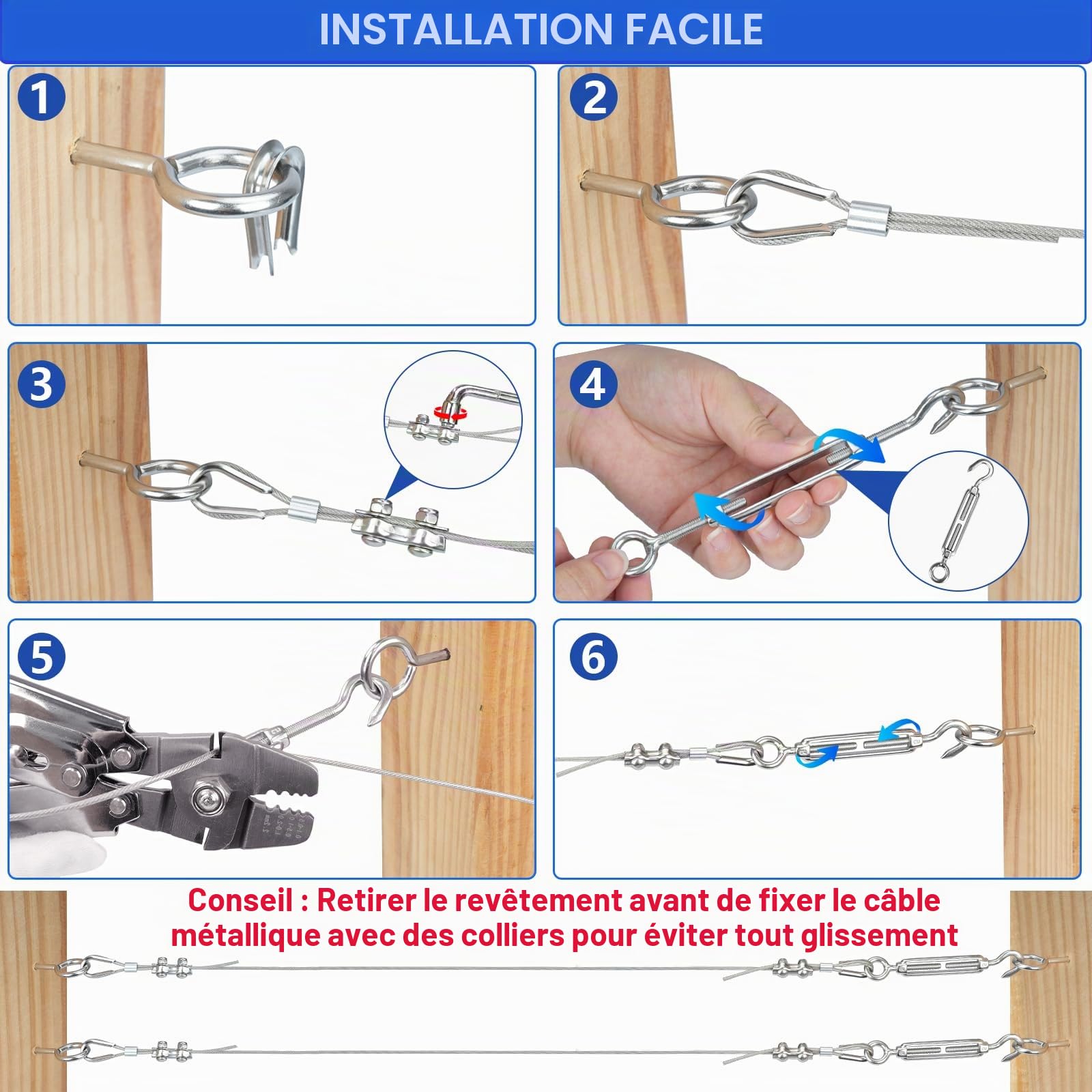 TooTaci Cable Acier 2mm/30M Corde en Acier Inoxydable à Suspendre Kit, 2mm Cable inox Gainé avec M5 Tendeurs Cable, œillets Crochets & Serre Cable, Kit de 2mm Câble Métallique pour Plante Grimpante