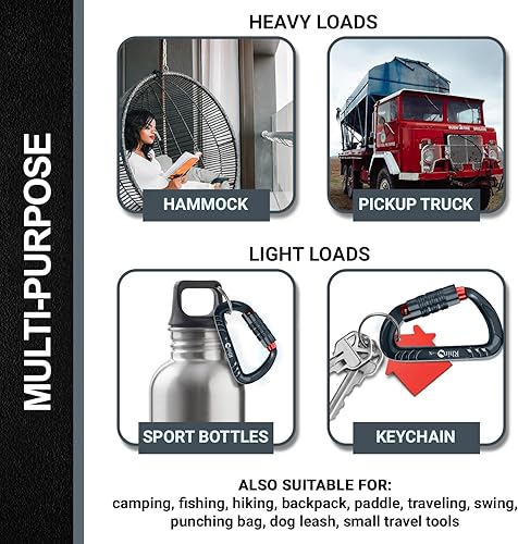 Vista 128 de 12kN (2697 lbs) Heavy Duty Carabiner Clips, for Securing Pets, Outdoor, Camping, Hiking, Hammock, Dog Leash Harness, Keychains