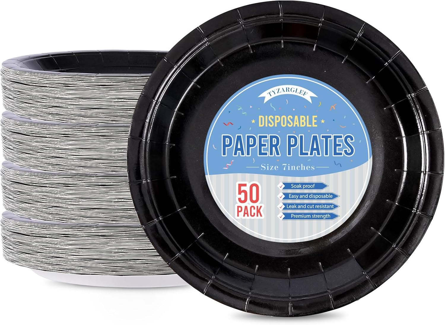 Tyzarglef Disposable Paper Plates Black, 50 Count 7