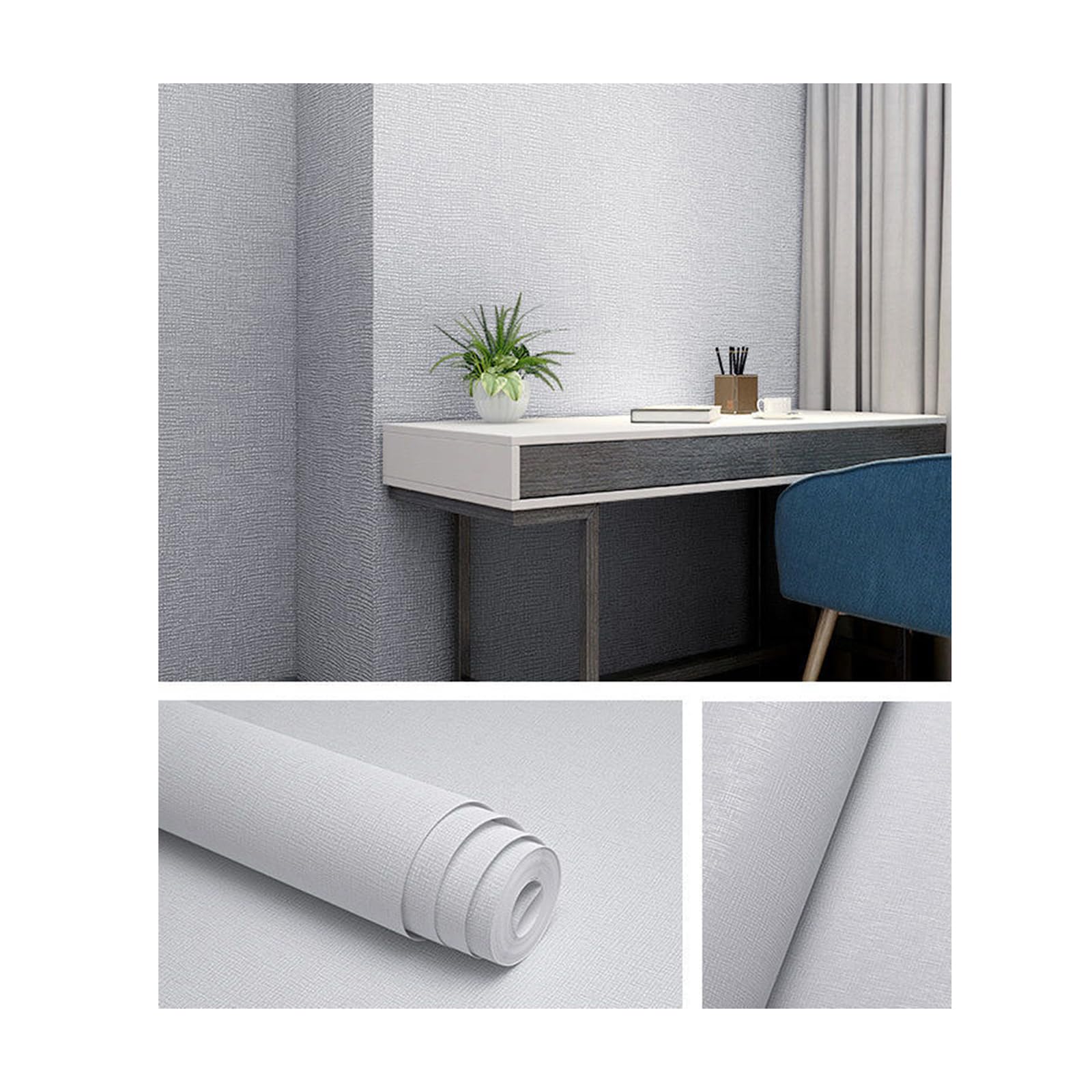 Paneles de Revestimiento de Pared Papel Pintado Texturizado 53cm x 9,5m Tela No Tejida para Sala de Estar Dormitorio-Light Gray||4pcs