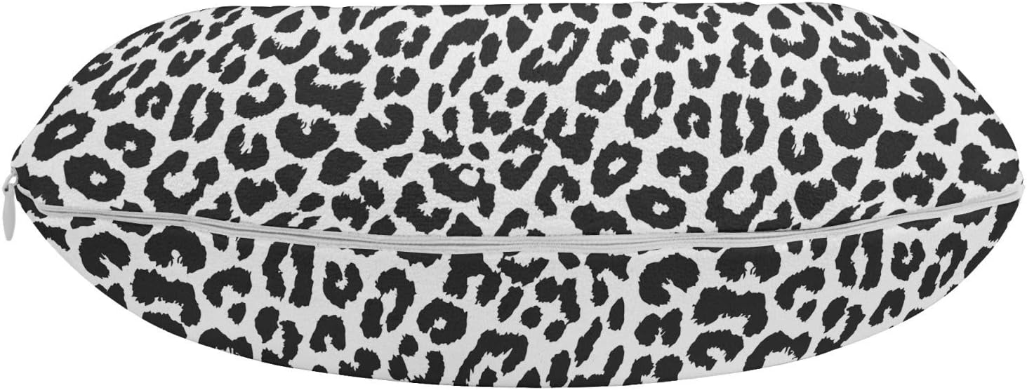 Ambesonne Savannah Travel Pillow Neck Rest, Leopard Cheetah Animal Print Kiss Shape Lipstick Mark Dotted Trend Art, Memory Foam Traveling Accessory for Airplane and Car, 12", Grey Pink