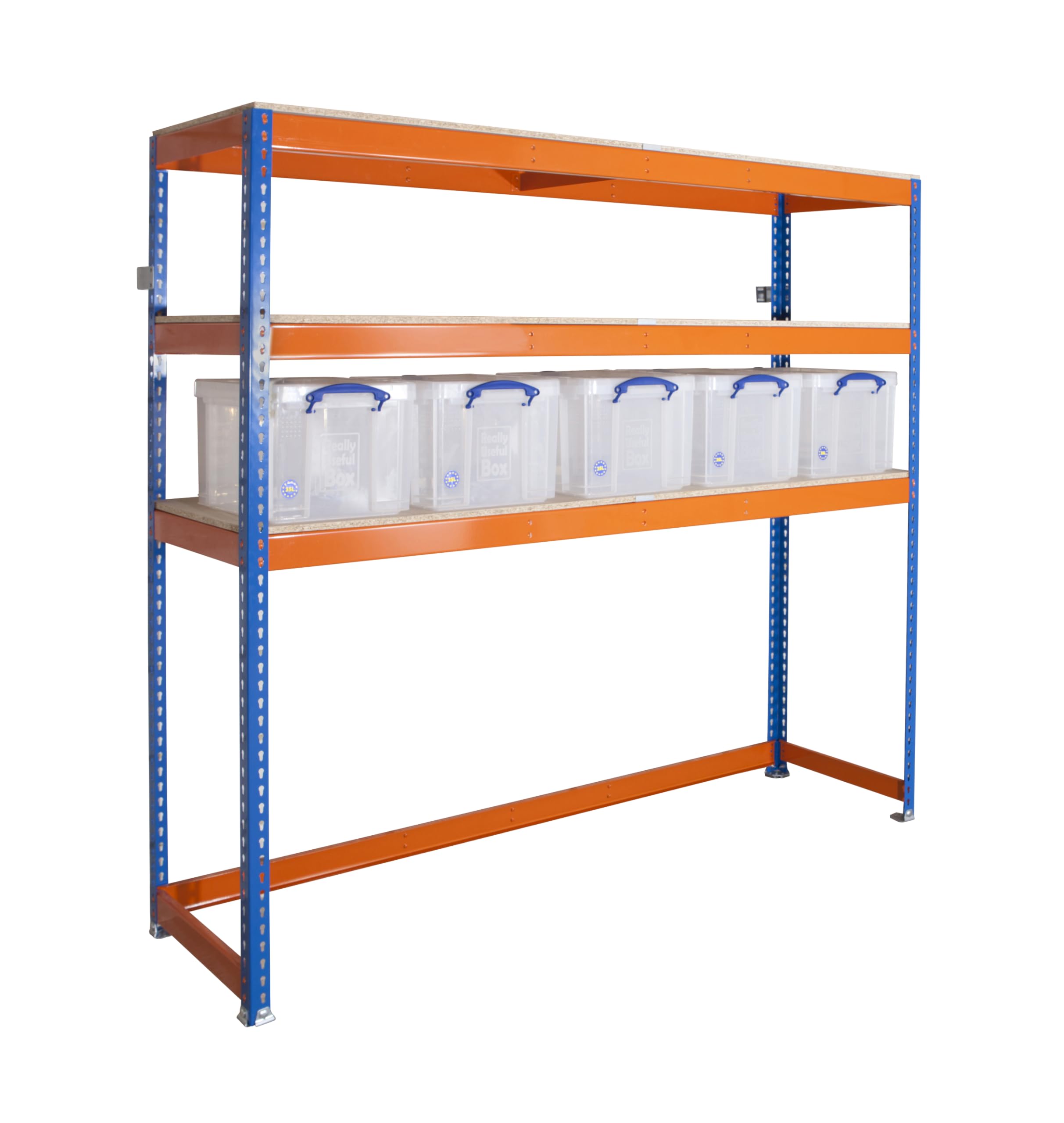 BiGDUG Over Car Garage Shelving - 400kg UDL per shelf - Heavy Duty Robust Over-Car Shelves Space Saving Racking – 1980H x 2134W x 610D mm (3 Level Shelving & 5 Boxes)