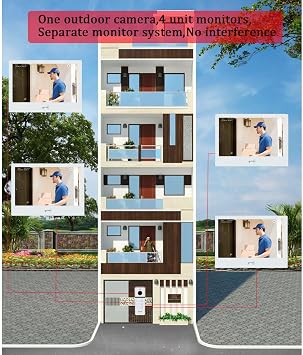 Wired Apartment Video Doorbell Intercom System,4 Units 10 Inch Touch WiFi Monitor,Wireless Video Door Phone Kit,Indoor Outdoor Support Monitoring,Unlocking,Two Way Intercom Tuya for Home Vally