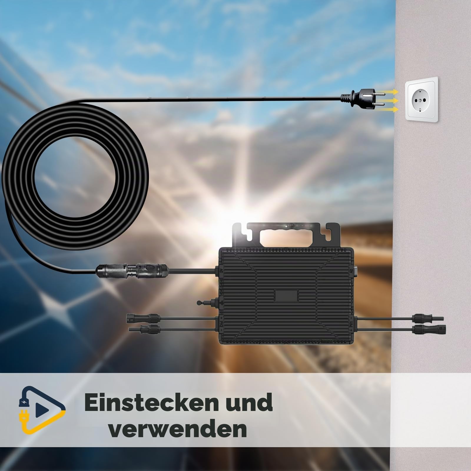 SUNNIVA® 900W Balkonkraftwerk 800W komplett Steckdose - Astro Energy 800W Wechselrichter - PV Solaranlage Komplettset - 2x 450W Solarmodule - inkl. 5m Kabel - Bluetooth WIFI