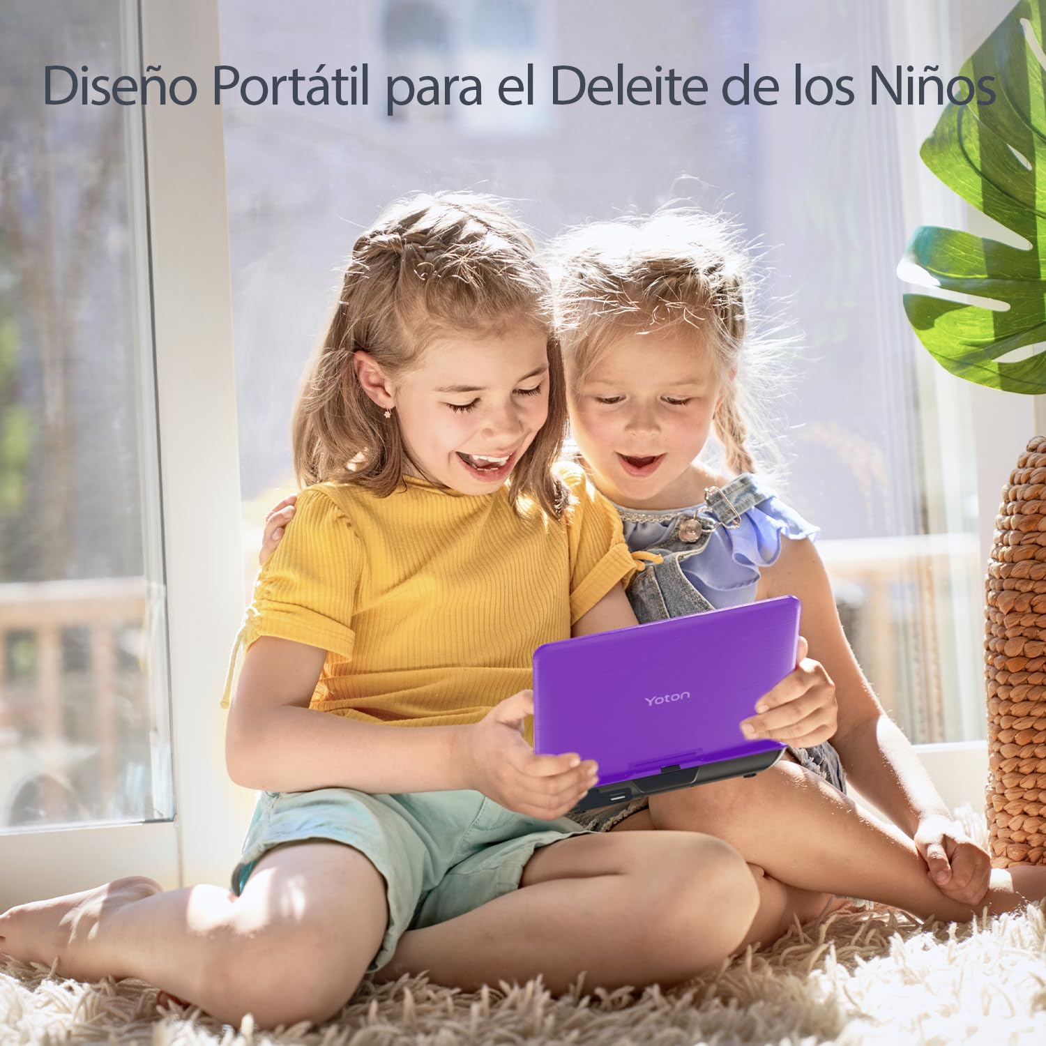 Yoton Reproductor de DVD portátil de 9,5 Pulgadas para niños con Pantalla giratoria HD de 7,5 Pulgadas, Altavoz estéreo, sincronización TV/USB/Tarjeta SD, Morado