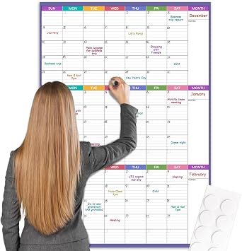 Large Dry Erase Calendar For Wall - Undated 3 Month Calendar, 28 x 40, Erasable & Reusable Laminated White Board With 8 Round Stickers, Vertical Layout for Office, Classroom and Home