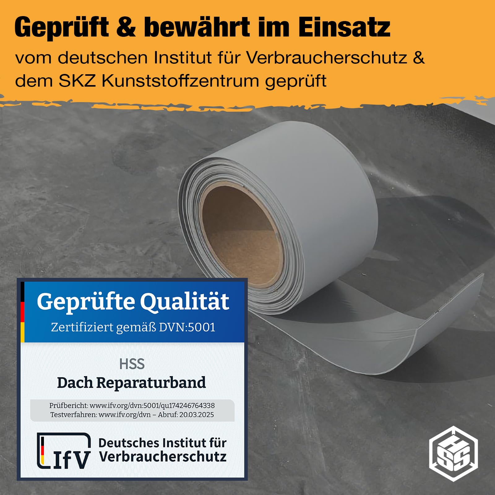 HSS Dach Reparaturband selbstklebend mit MicroSealant Klebstoff – für Dach & Abdichtungen – wasserdichtes Klebeband – Schwarz – 150 mm x 2,5 m