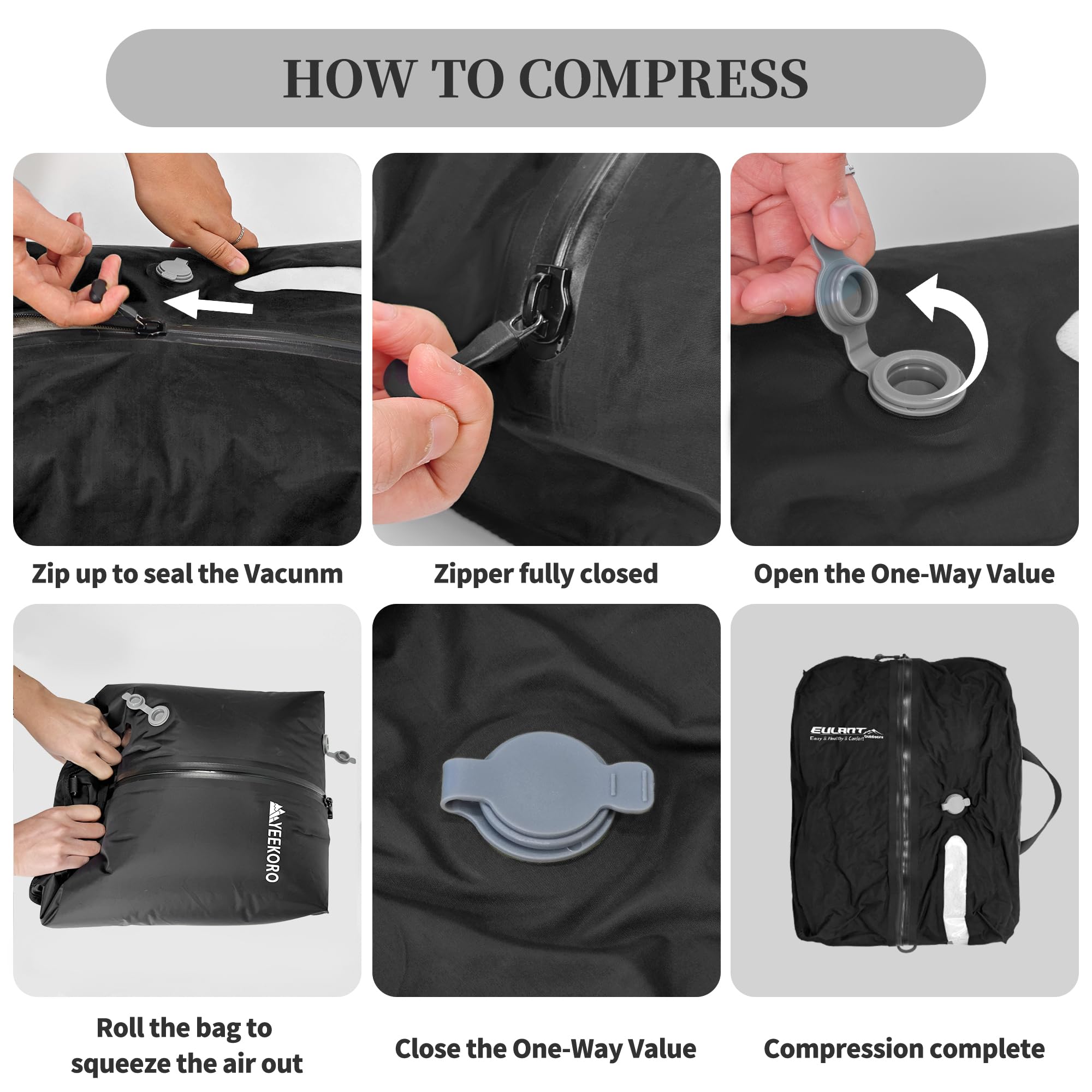 Sacs sous vide pour voyage, professionnels IP67 réutilisables, sacs de compression sous vide pour valises de voyage et sac à dos, sac économiseur d'espace durable (noir, sans pompe)