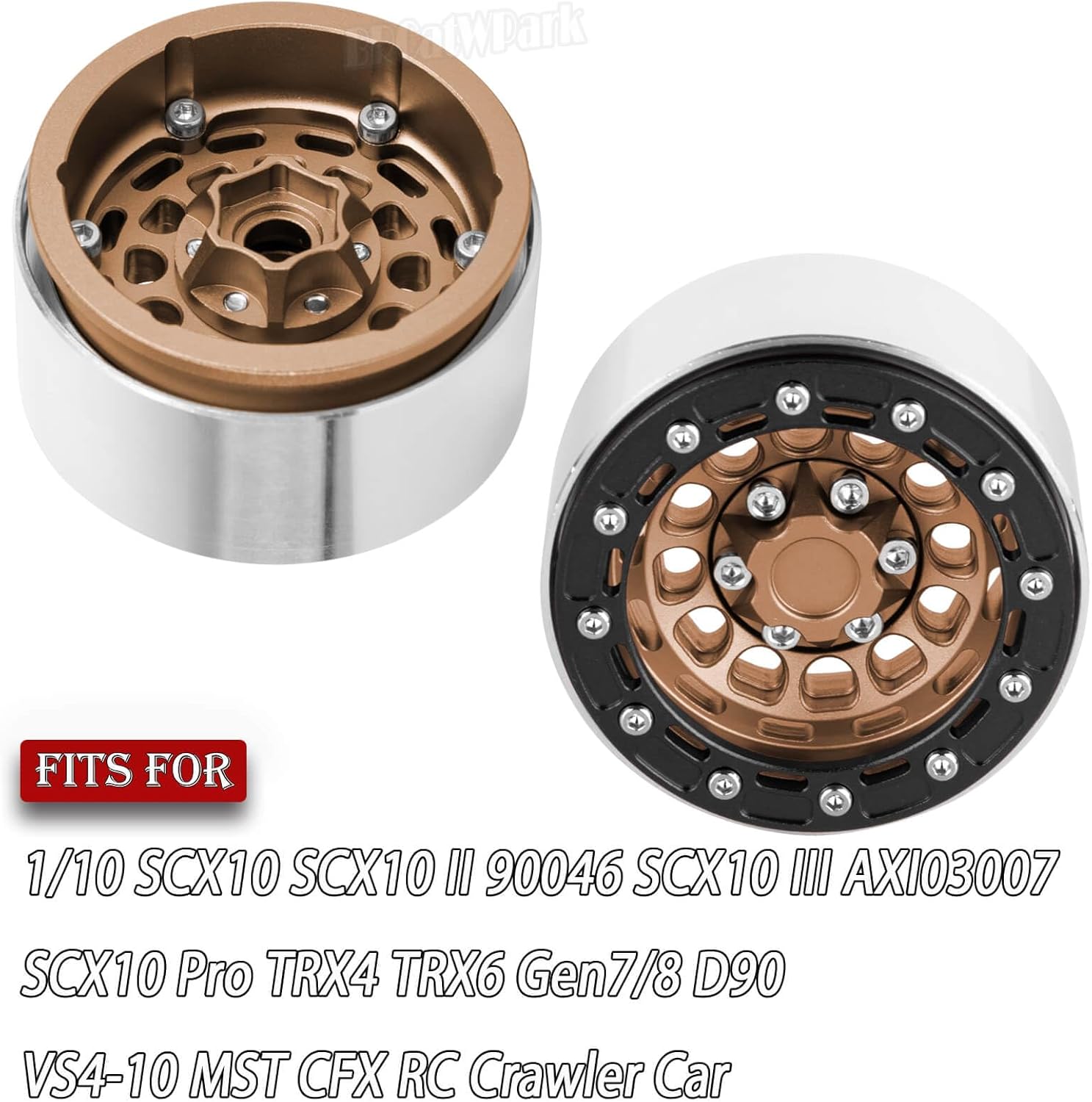 Aluminum 1.9 Beadlock Wheel Rims with Adjustable Offset for 1/10 RC Crawler Car SCX10 SCX10 II 90046 SCX10 III AXI03007 TRX4/6 Gen7/8 D90 VS4-10,BRCatWPark 4pcs Double Beadlock Wheel Rims,Brown