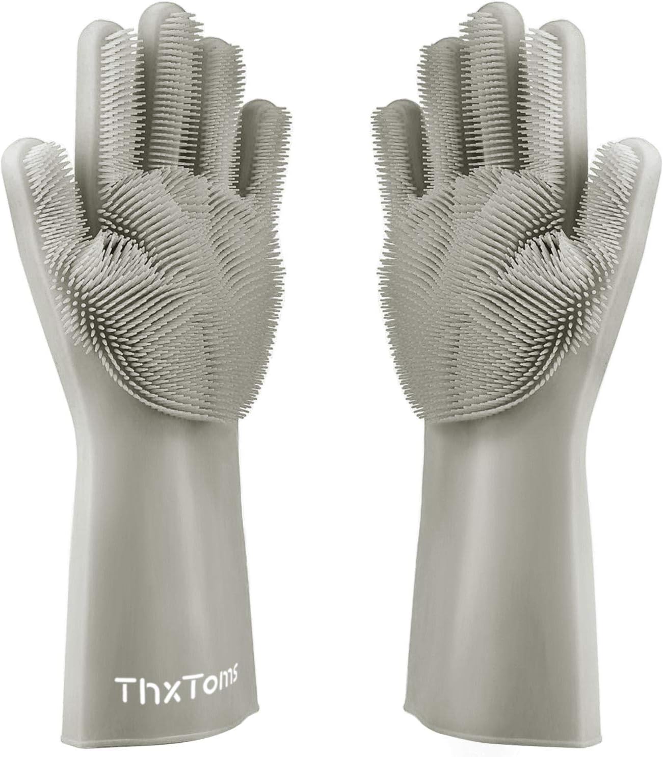 ThxToms Magic Dishwashing Gloves, Pair of Rubber Scrubbing Gloves for Dishes, Wash Cleaning Gloves with Sponge Scrubbers for Kitchen, Bathroom and Car (Gray)