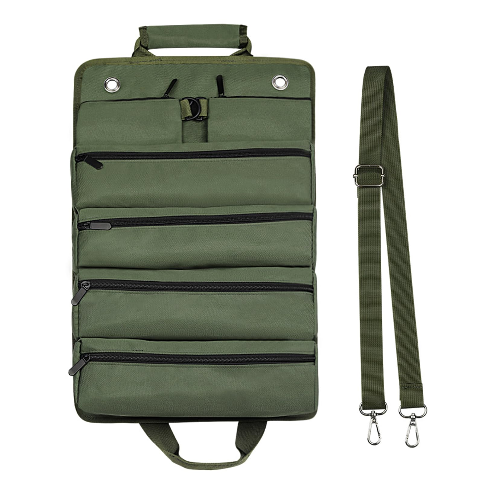 Kalttoy Army Green Rolling Pouch Tool Organisers Bag With 5 Zipper Pockets Bag Multifunctional Tool Storage Professional Roll Organizer Lightweight And Organizer
