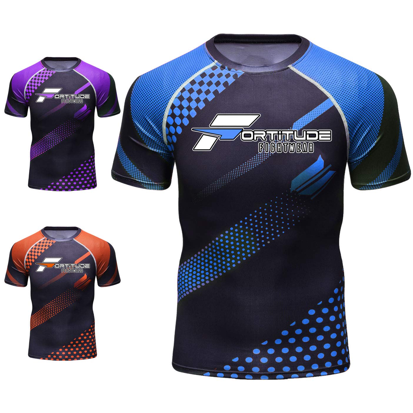 Fortitude MMA Rashguard | No Gi BJJ Rash Guard for Submission Wrestling, Brazilian Jiu Jitsu & Mixed Martial Arts | Compression Shirt Base Layer Short Sleeve (Blue, XXL)