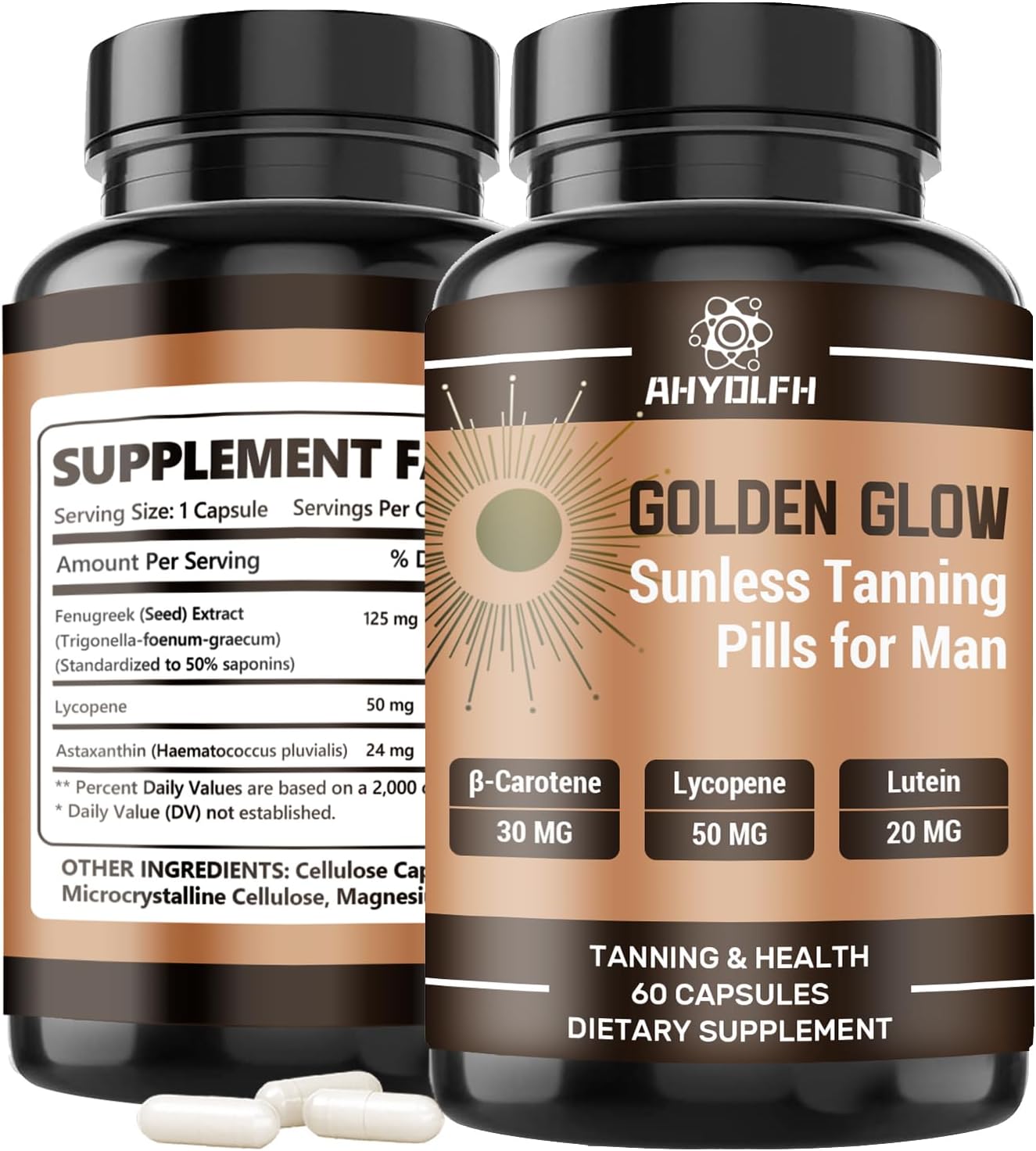 Tanning Pills for Men and Women, Self Tan Daily 𝐒𝐮𝐩𝐩𝐥𝐞𝐦𝐞𝐧𝐭 that Work Without Sun, Healthy Tan Golden Glow, 60 𝐂𝐚𝐩𝐬𝐮𝐥𝐞𝐬 (1)