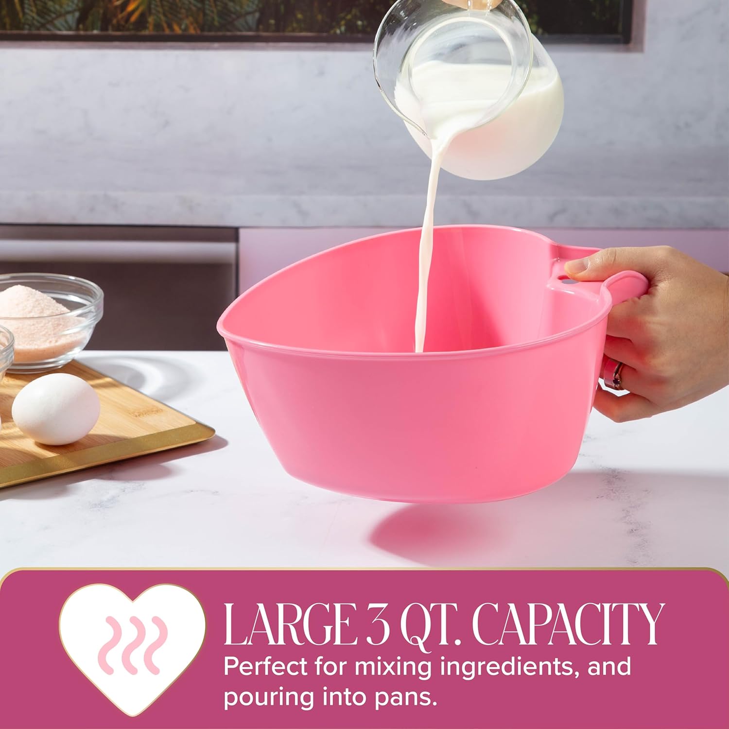 Paris Hilton Heart Bowl & Colander Set, Nesting 2-Piece Design with 3-Quart Capacity, Dishwasher Safe, Made without BPA, Pink