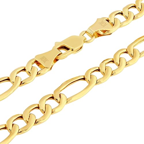 Nuragold 10k Real Yellow Gold Figaro Link 7mm Chain Necklace (16"-30") Italian Jewelry for Men & Women