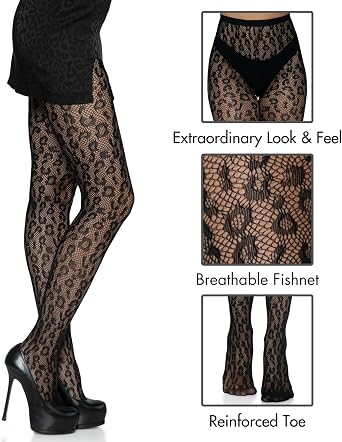 Leg Avenue Women's Plus Size Fishnets, Stretchy Net Patterned Tights for Women with Designs