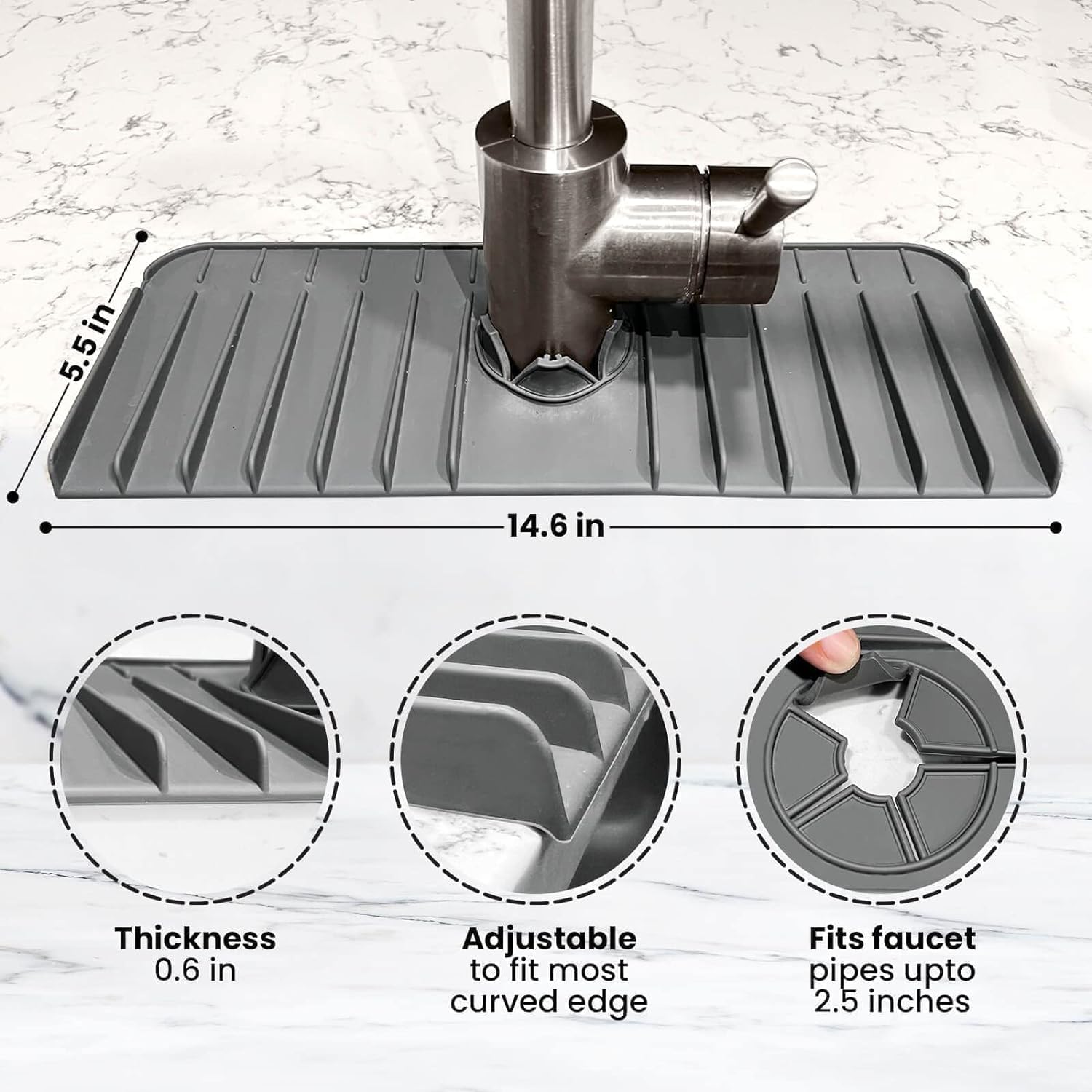 SWIREUK Silicone Sink Mat, Kitchen Faucet Sink Drainer Mat, Countertop Splash Protector & Storage, Dish Drying Mat, Non-Slip Soap Holder No Mess Silicone Splash Pad for Bathroom Sink 1