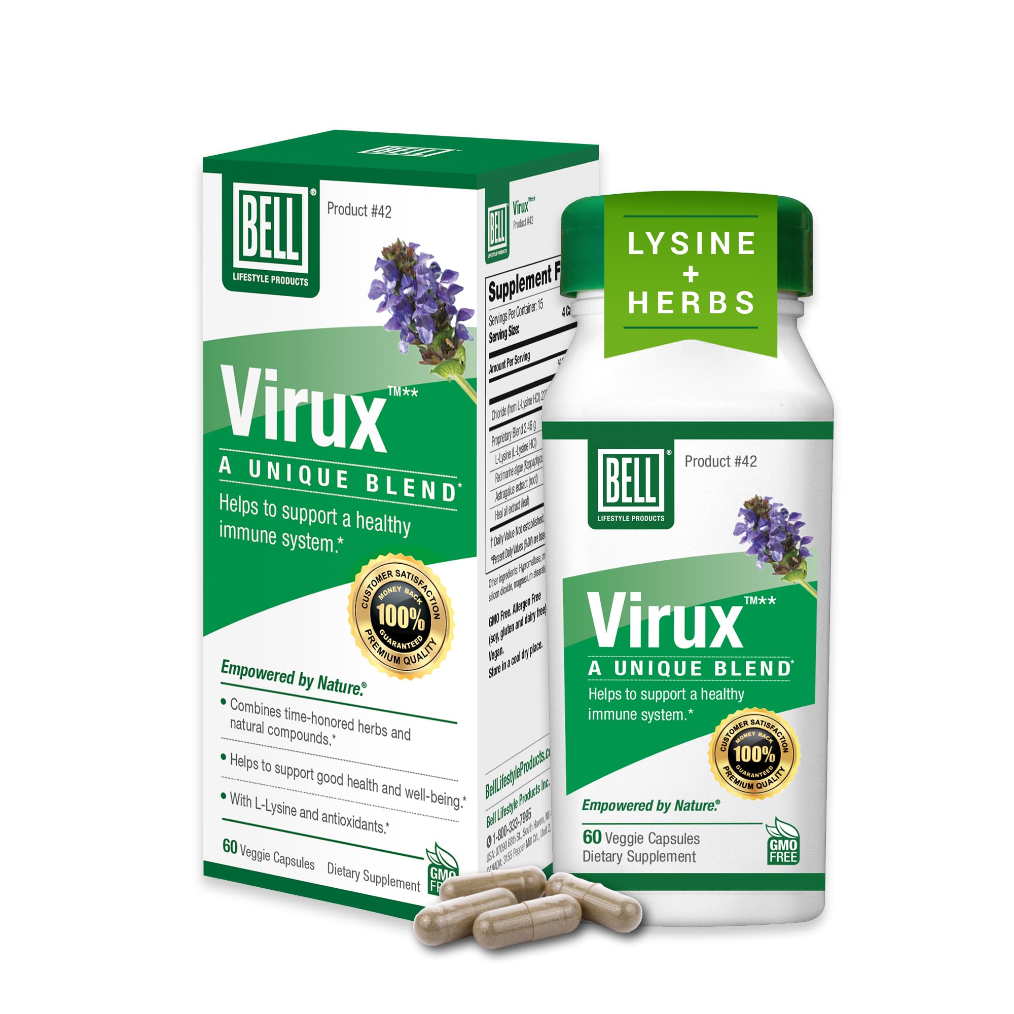 Bell Virux L-Lysine & Red Marine Algae — Immune Support 60 Veggie Capsules Virux (Pack of 1)