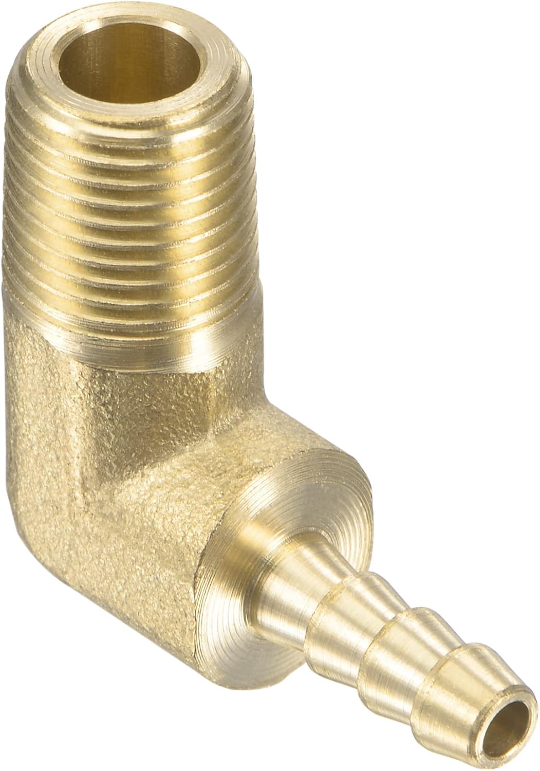 M METERXITY Brass Hose Barb Fittings - 90 Degree Elbow 3/16 Inch Brass Pipe Connector Apply to Water Gas(1/8 NPT Male Thread)